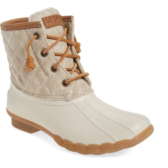 Sperry ‘Saltwater - Quilted’ Duck Boot Ivory/Oatmeal Canvas - size 6 - Picture 8 of 9